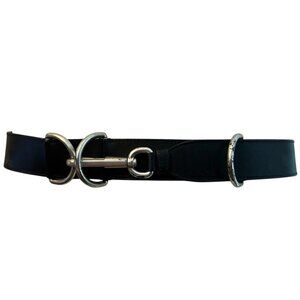 Yves Saint Laurent Womens Large Black Belt Silver Hardware Horse Bit Hook Italy